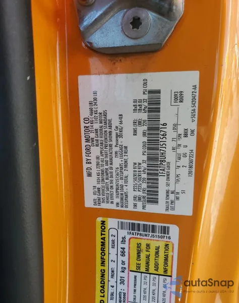 2018 Ford Mustang из США, поврежденный, VIN 1FATP8UH7J5156716